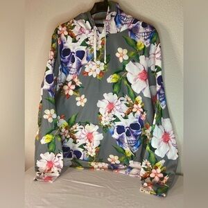 Electro Threads~Blooming Skull~Artist Drawn Print~Unisex~Pullover Hoodie~Size XL